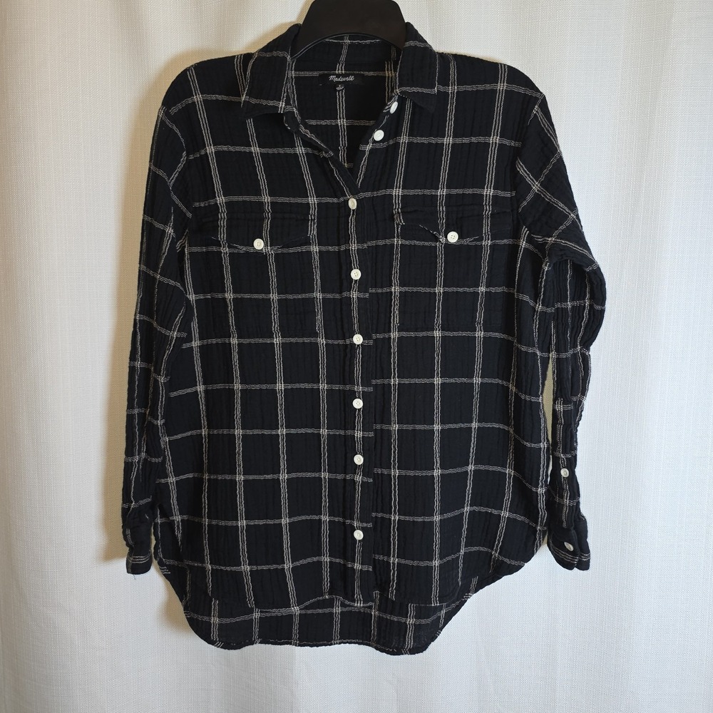 MADEWELL Lightspun Flap-Pocket Oversized Ex-Boyfriend Shirt Windowpane S